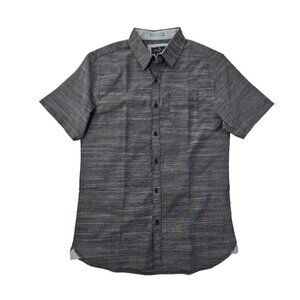 Across The Pond Short Sleeve Shirt Men's Medium Grey Button Down EUC LN Pocket